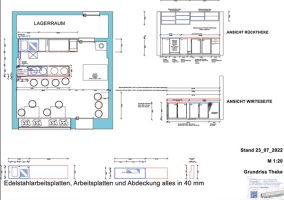 Zeichnung Gastronomiieplanung von Bartheke und Kühlmöbel